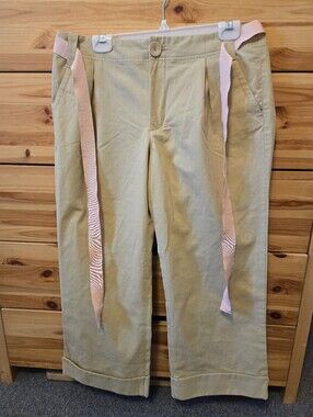 NWT BANANA REPUBLIC Beige Cropped Wide Leg Pants w/ Pink Ribbon Belt. Sz 10.